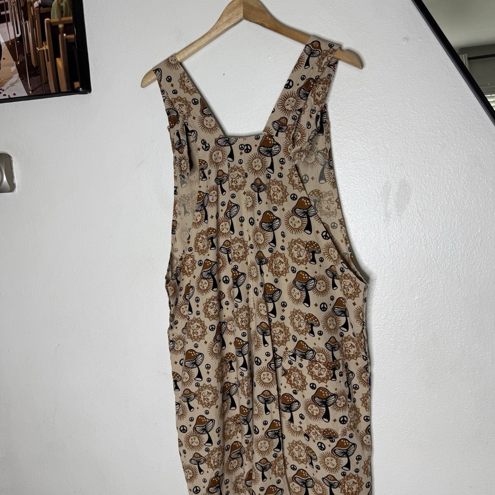 Rising International Mushroom Brown Cotton Overalls Boho Hippie Womens Large - Picture 6 of 11